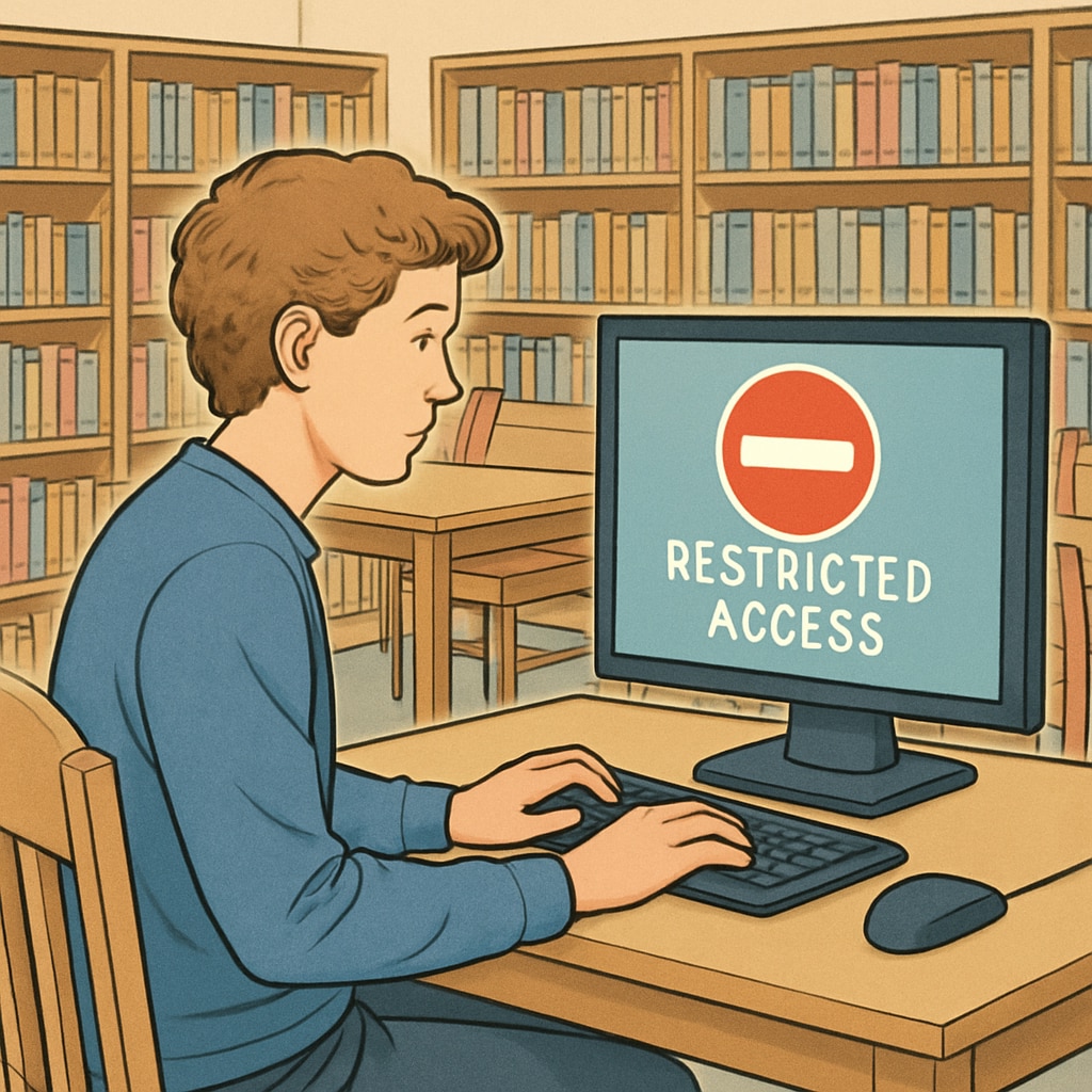 Student facing restricted internet access in a library setting.