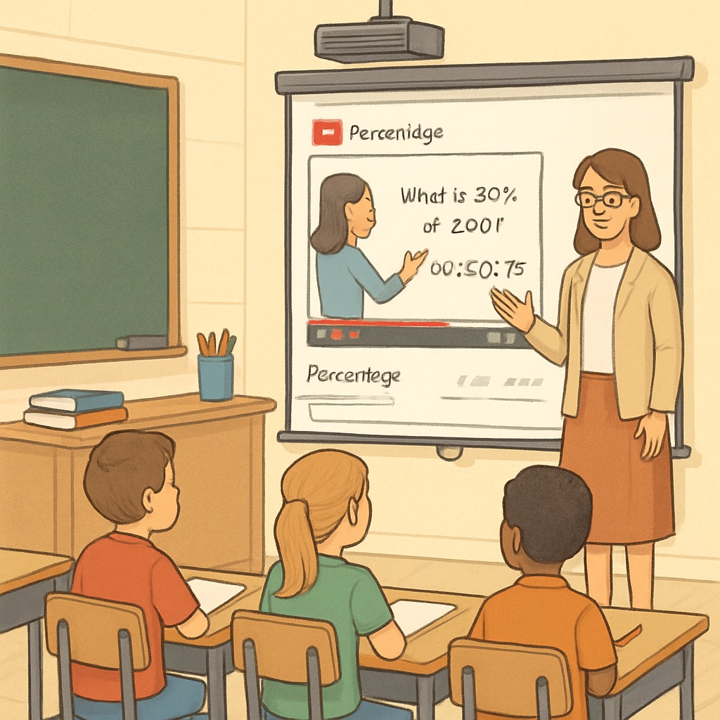 Educator demonstrating YouTube math tutorial in a classroom