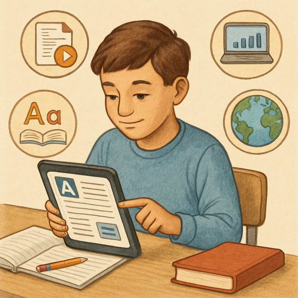 Student using a tablet to explore free reading tools as an alternative to A.R. points.