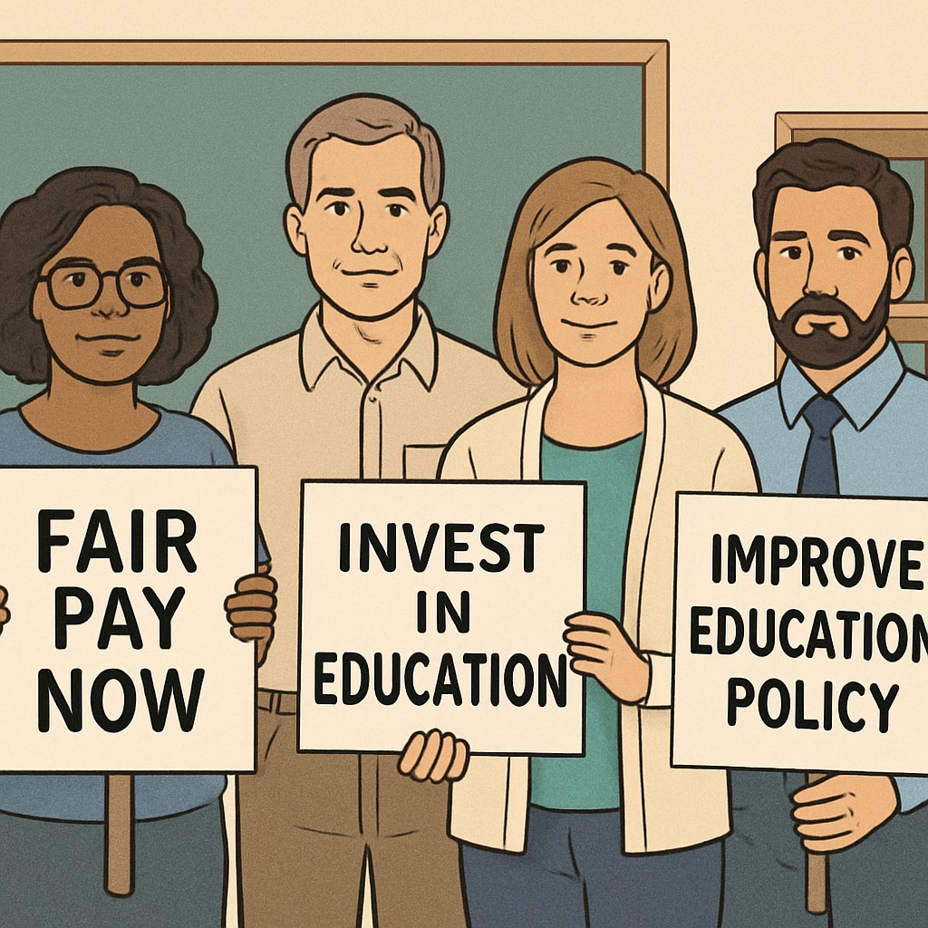 Teachers protesting for better educational policies during 