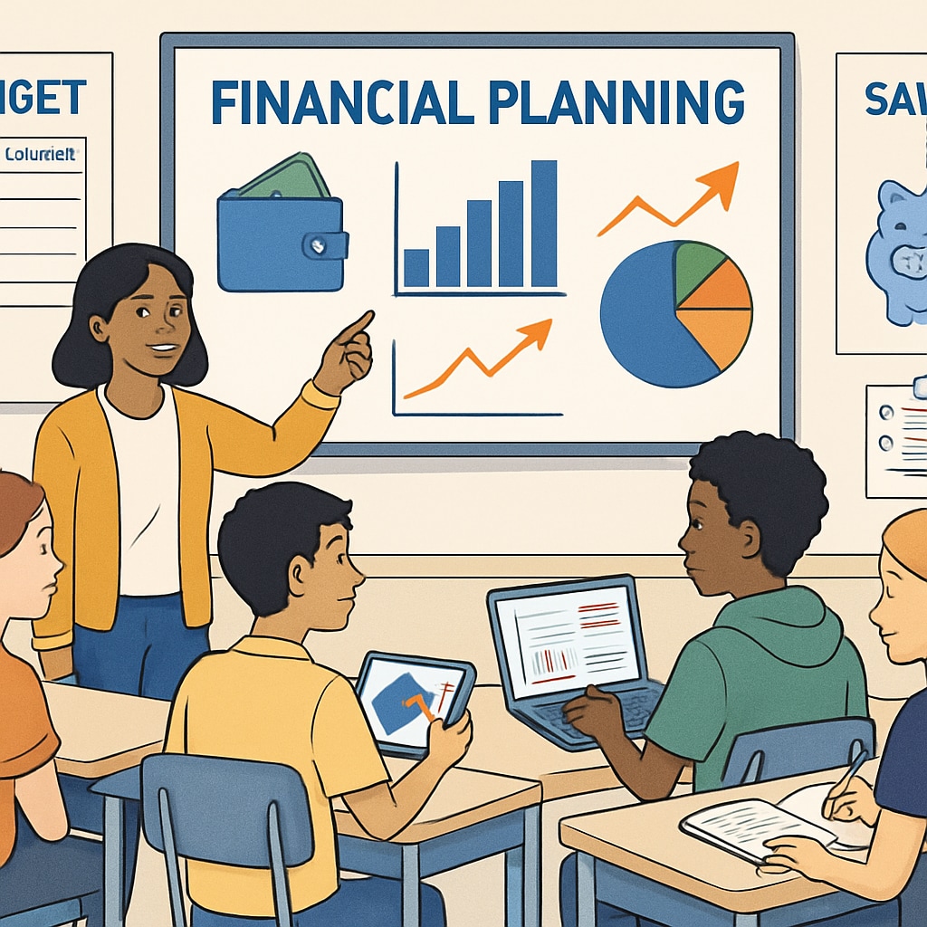High school students learning financial planning and business analysis in an interactive setting.
