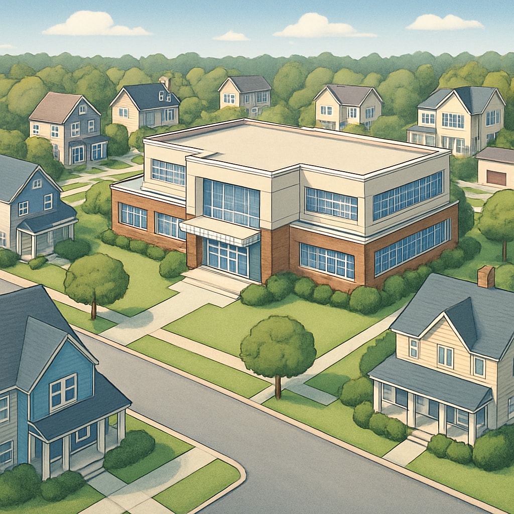 Affluent neighborhood with homes near a high-performing school.