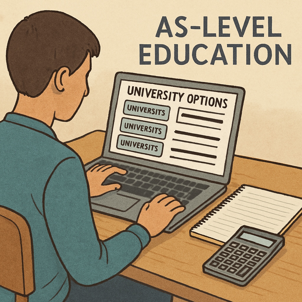 Student researching affordable universities for AS-level education