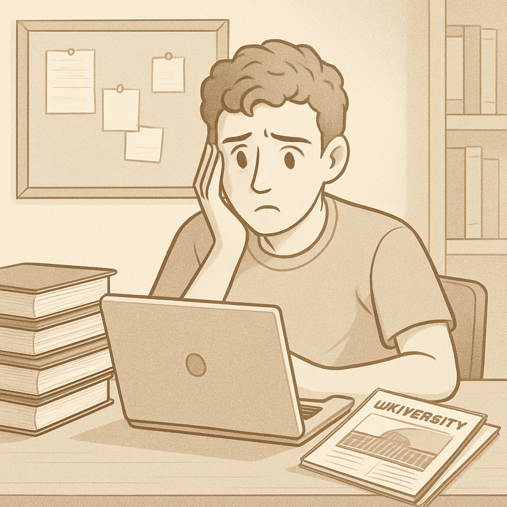 A first-year student overwhelmed by university application challenges.