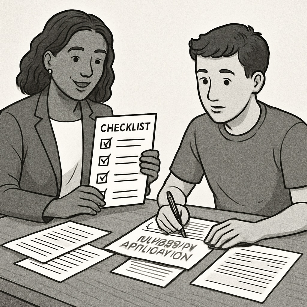 A mentor helping a student with university applications.