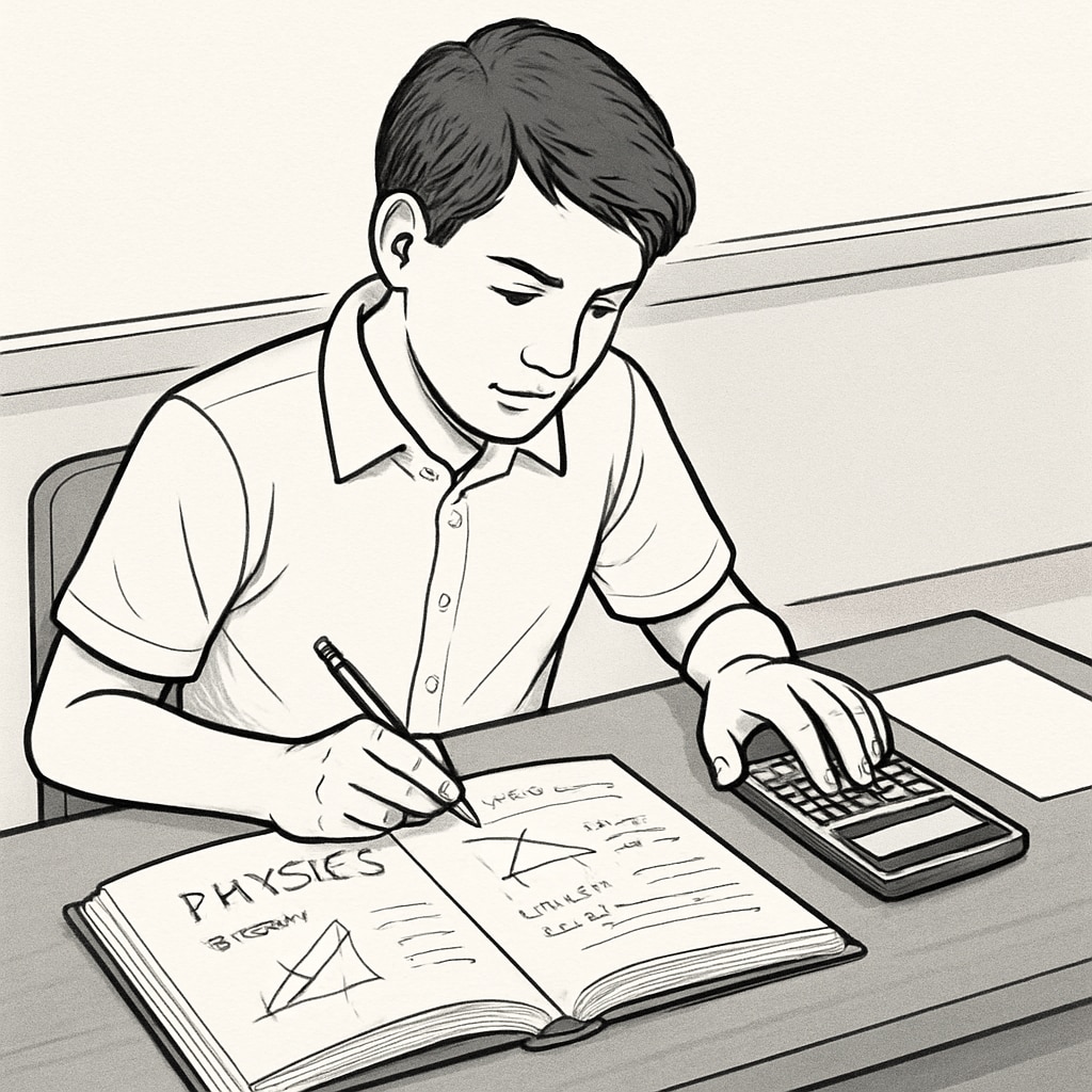 Student solving physics problems for efficient exam preparation.