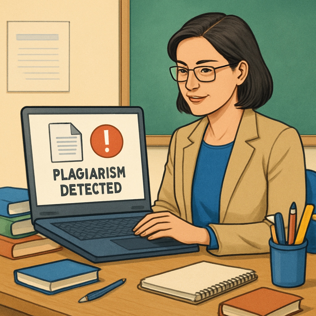 Teacher using GPTZero for plagiarism detection in student writing.