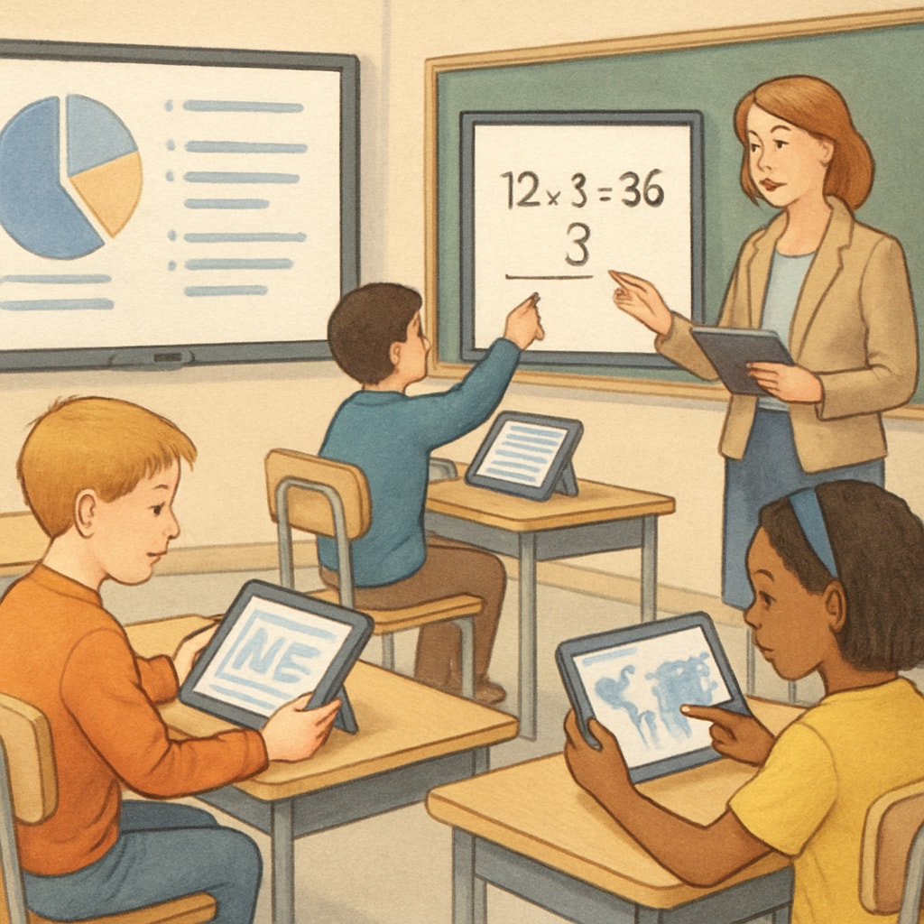 Students engaged in a tech-enabled classroom, highlighting modern curriculum design.