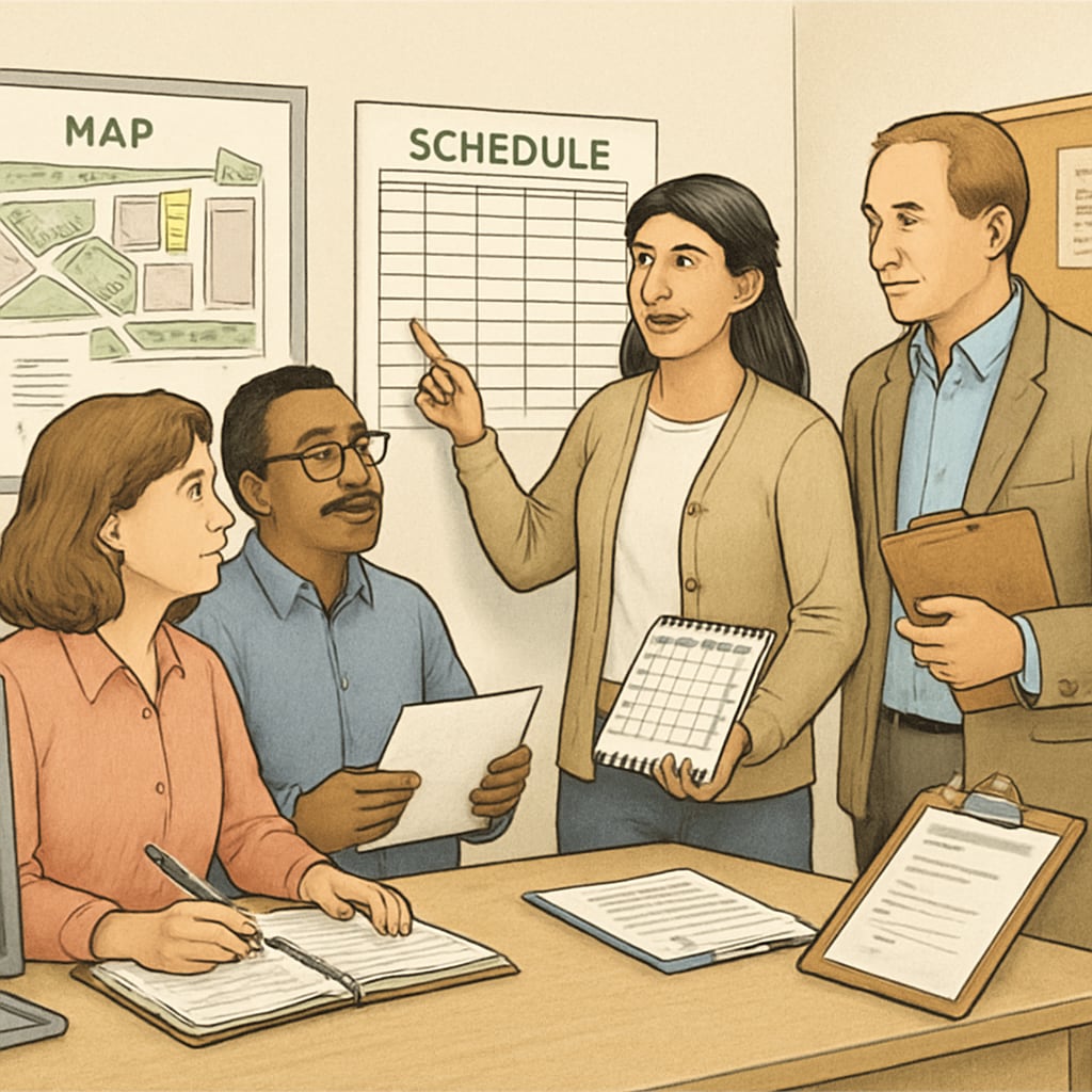 Administrative professionals in education working together in an office environment.