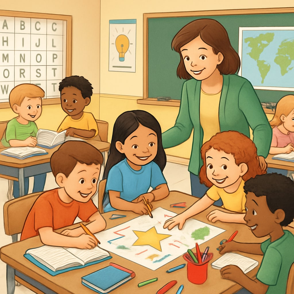 Students working on a project in a public elementary school classroom.