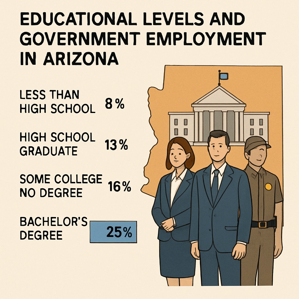 A diagram visually comparing different educational levels and their impact on government employment opportunities in Arizona. Diagram comparing high school diplomas and college degrees in Arizona's government jobs.
