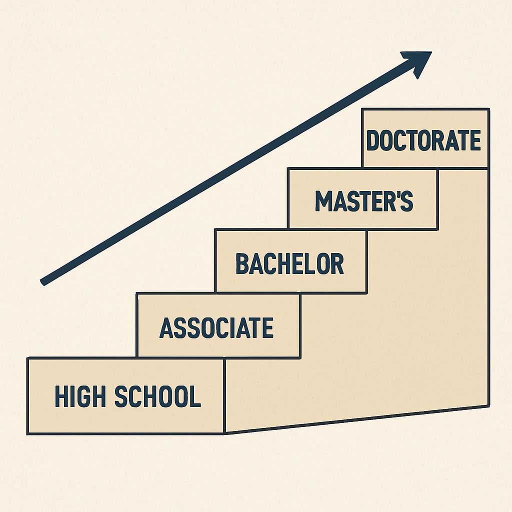 Staircase diagram illustrating progression through high school and college education levels, relevant to Arizona’s employment policies.