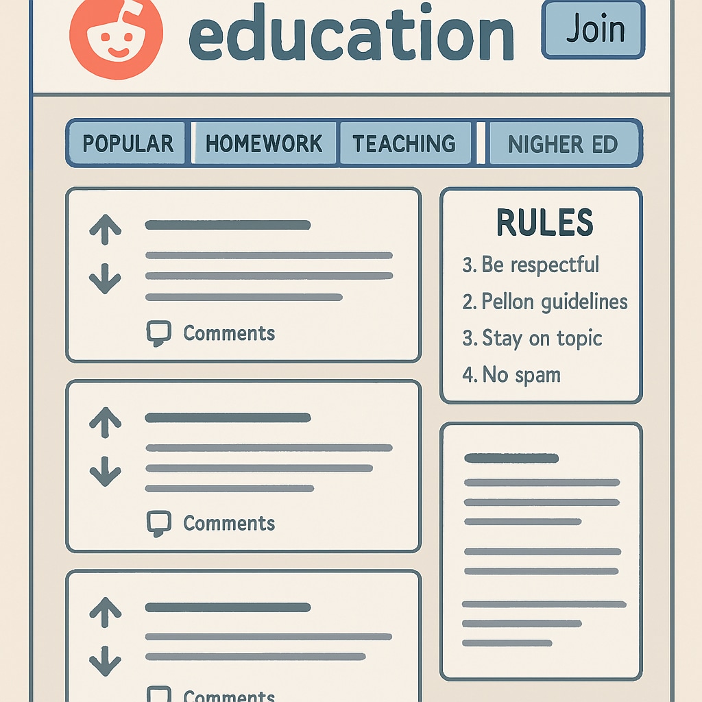 Screenshot of Reddit education subreddit showing community rules and categories.
