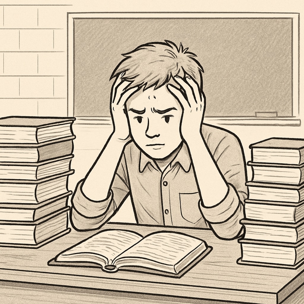Stressed student overwhelmed by academic pressure.