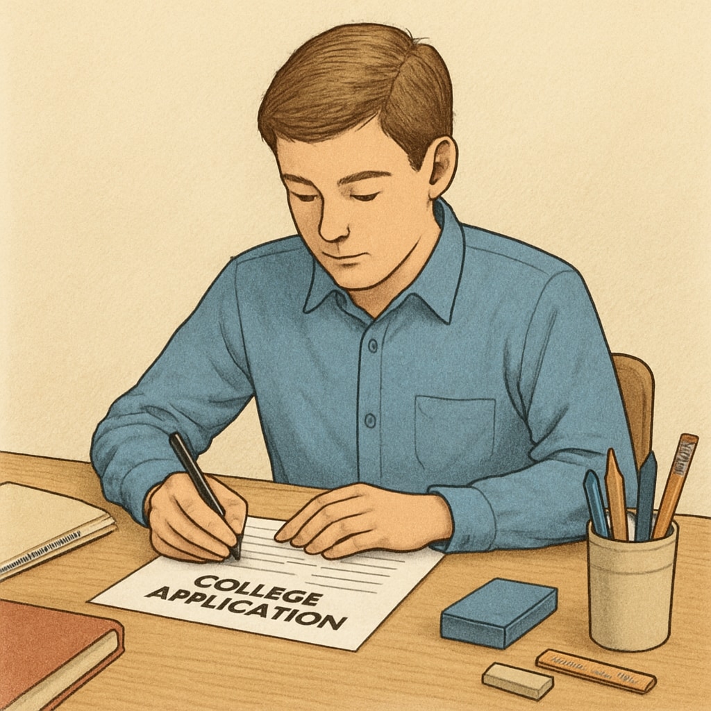 Student completing a college application form, highlighting the importance of honesty.
