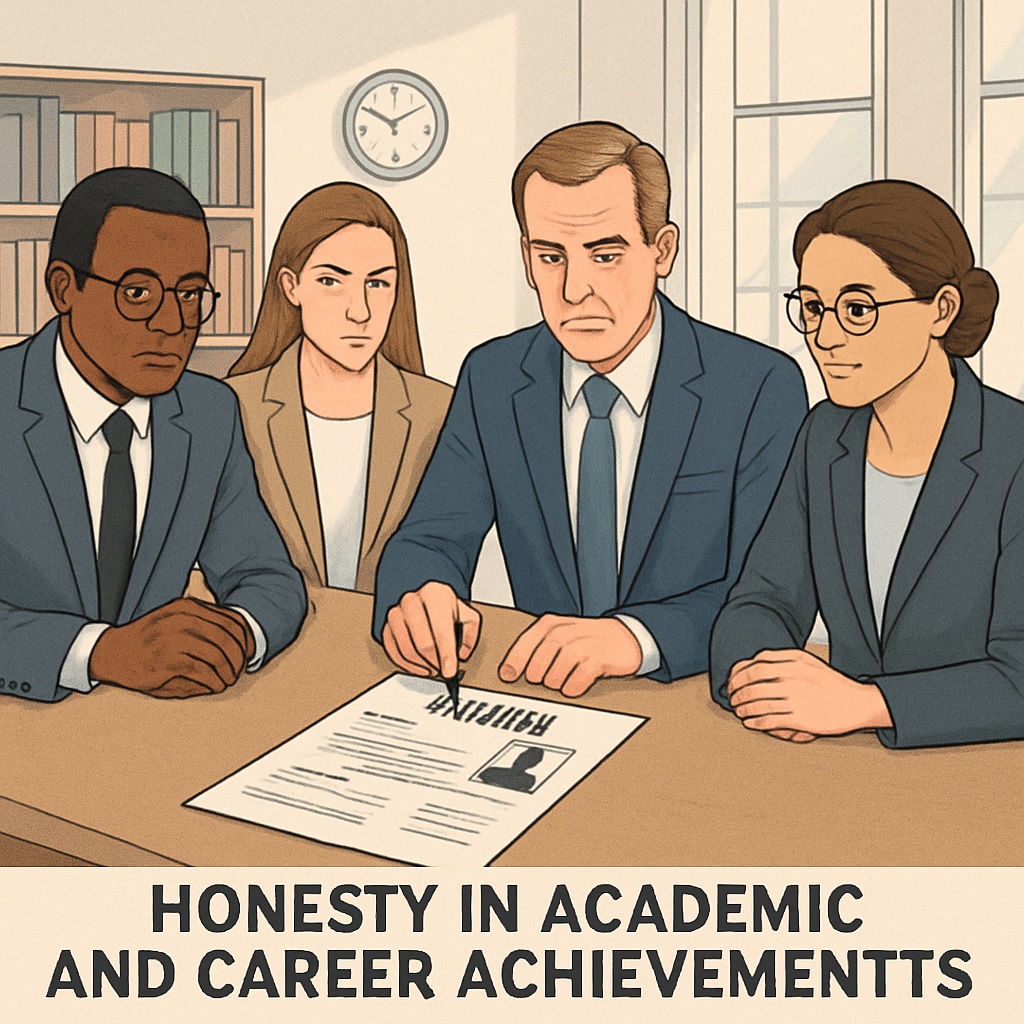 Interviewers reviewing a candidate's resume, showing the long-term impact of dishonest applications.