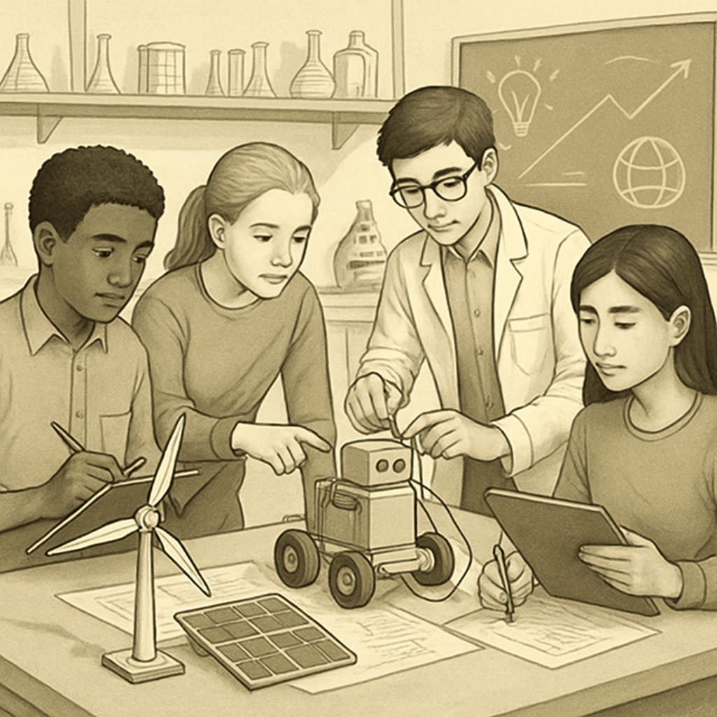 Students collaborating on a STEM project in a lab environment.
