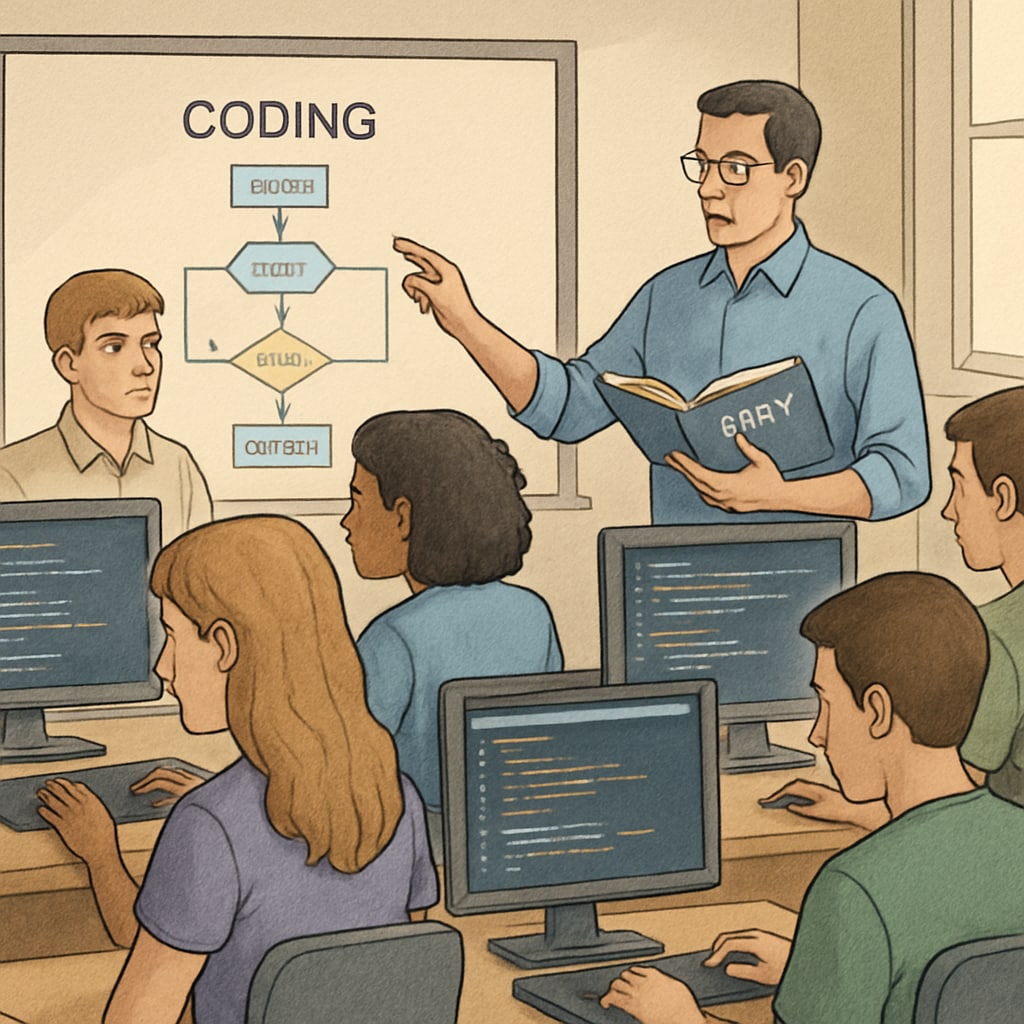 Students learning coding in a computer lab, representing the integration of STEM into high school education. High school students coding in a computer lab as part of STEM education.