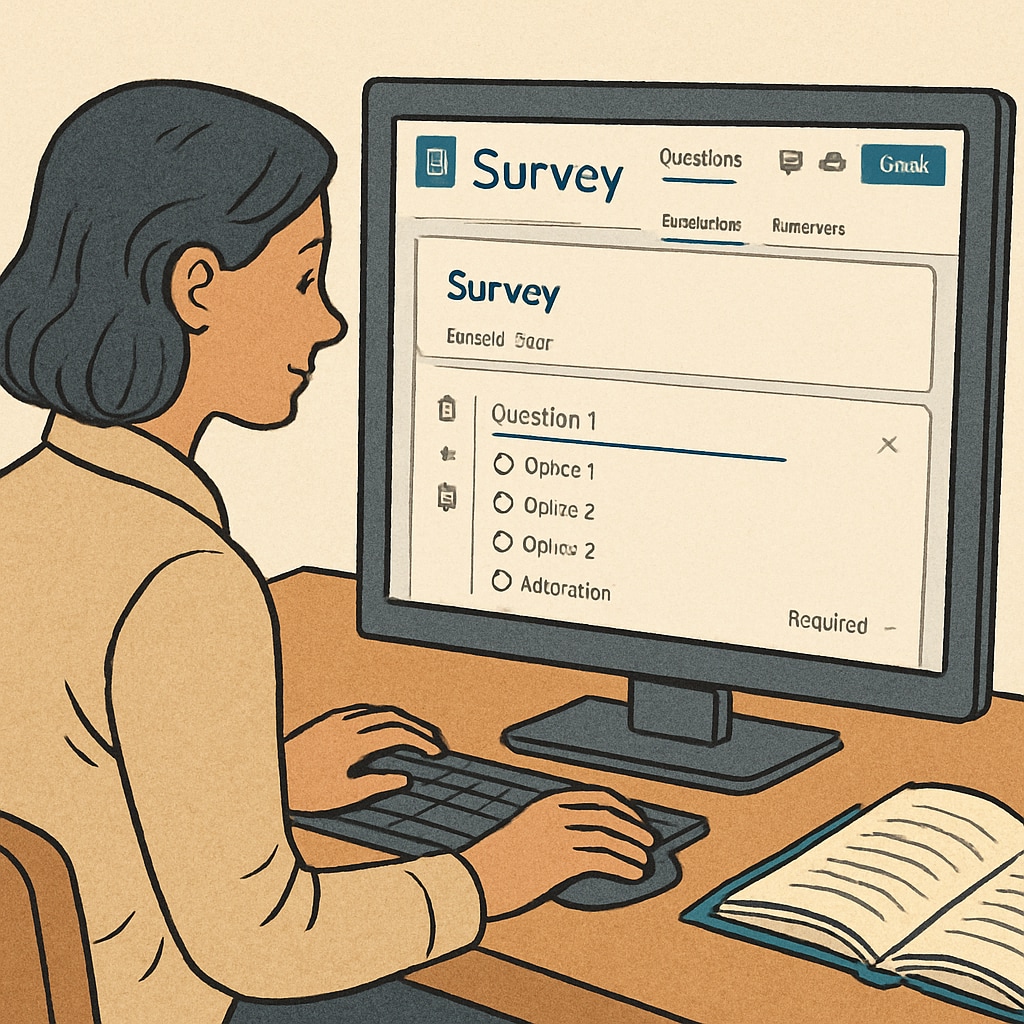 Educator designing a survey on Google Forms, showcasing its intuitive interface for K12 research.