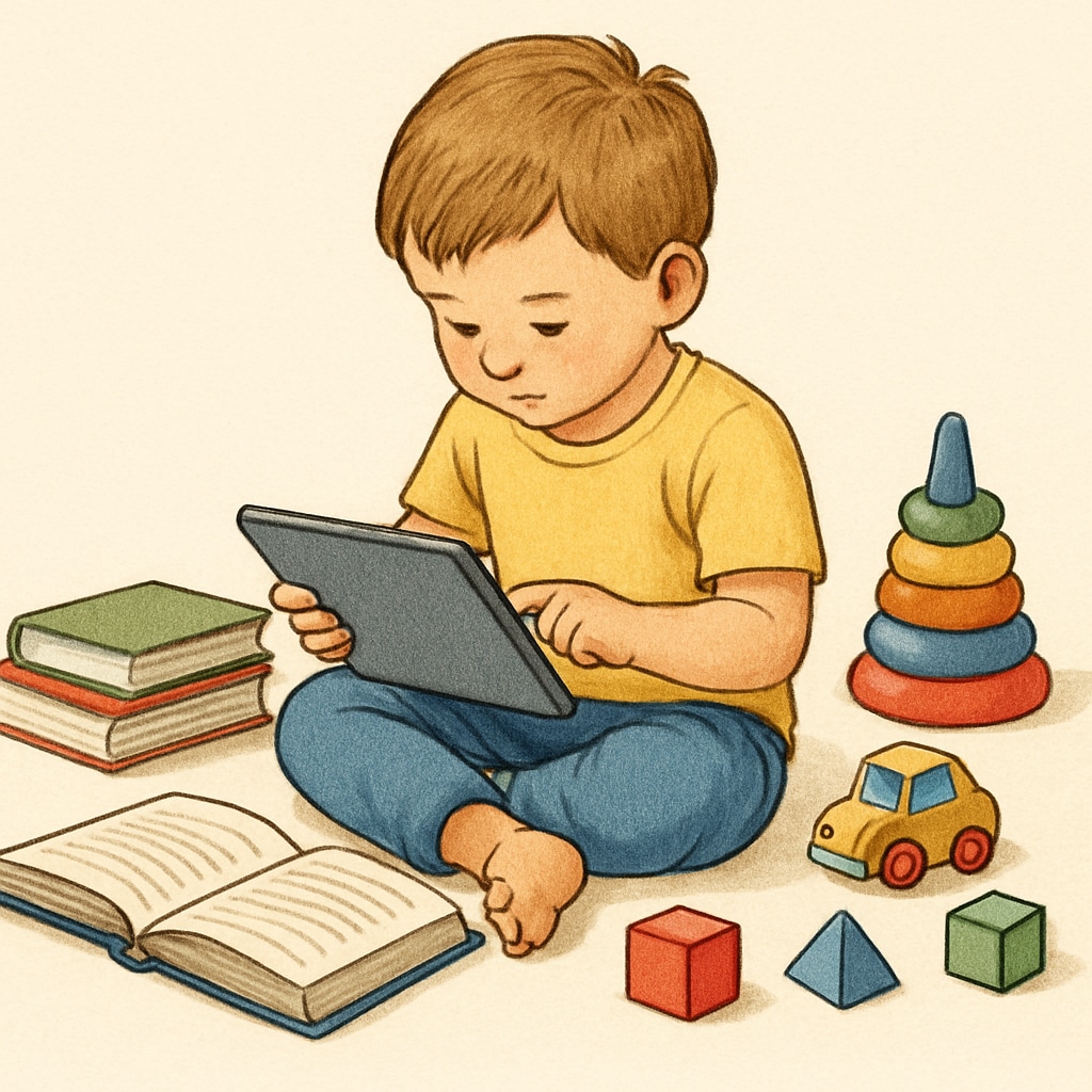 A child using a tablet, highlighting the impact of technology on playtime.