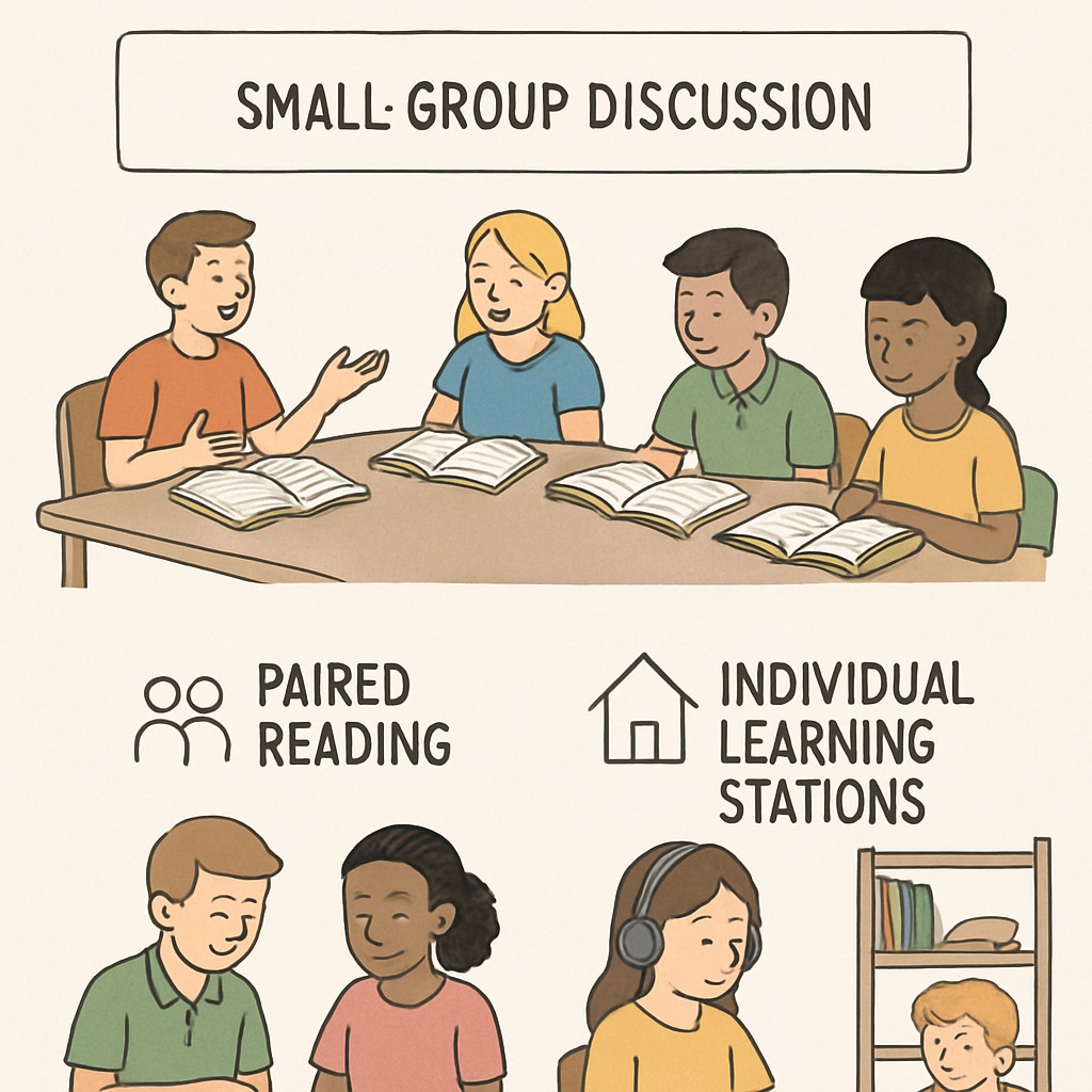 Differentiated instruction chart illustrating group reading strategies for Grade 5 classrooms.
