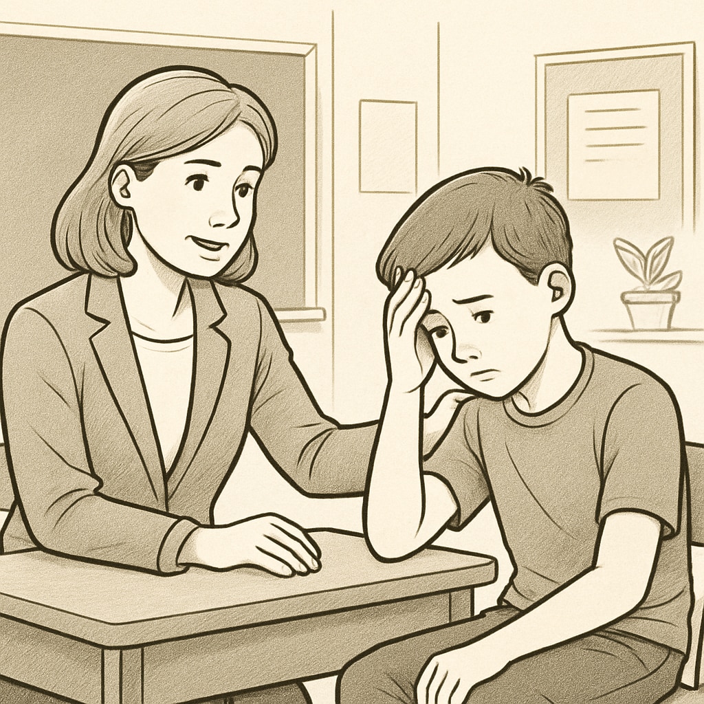 Professional intervention session with a student focused on behavioral improvement. A behavioral specialist working with a student to develop positive habits and skills.