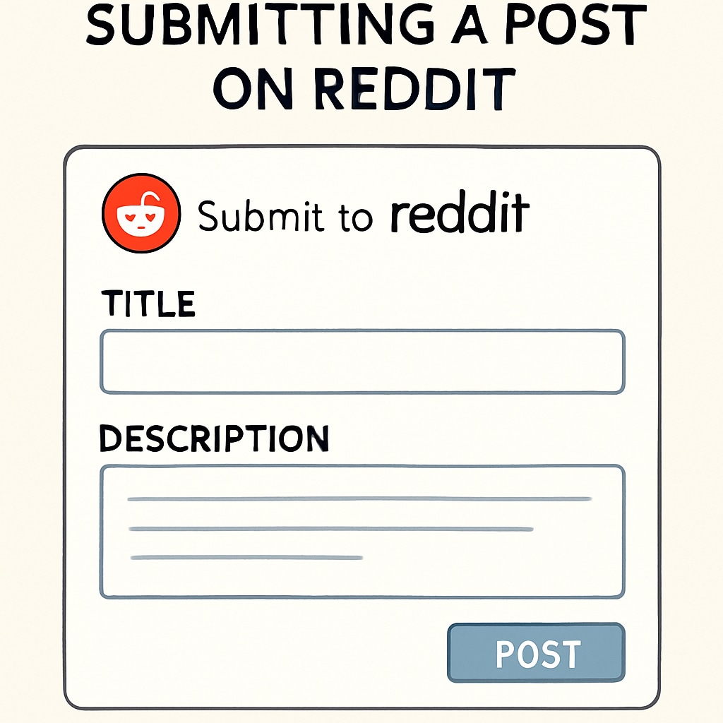 Graphic illustrating Reddit post submission with title and description fields.