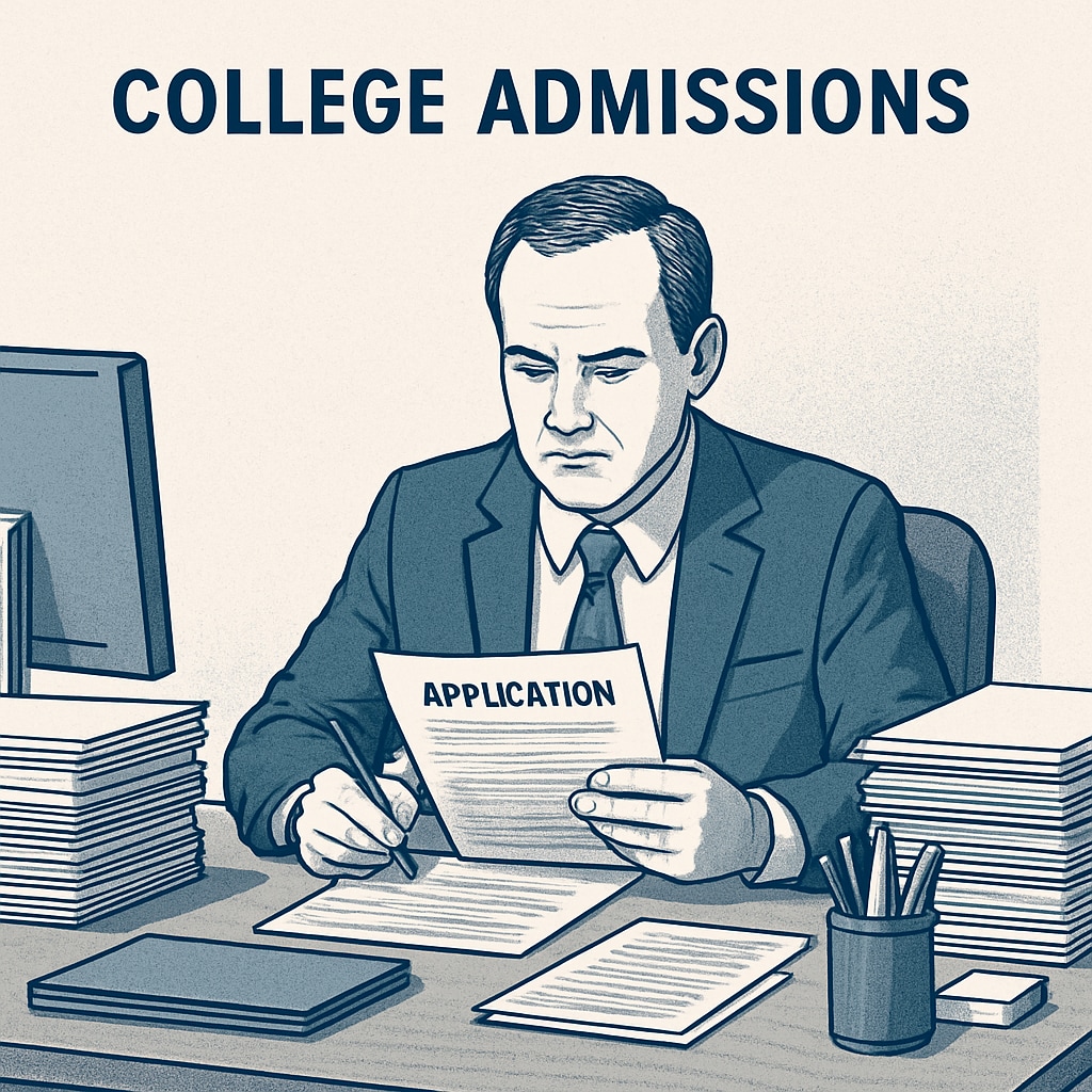 A college admissions officer reviewing applications, symbolizing the thorough verification process. Admissions officer carefully examining college applications for accuracy.