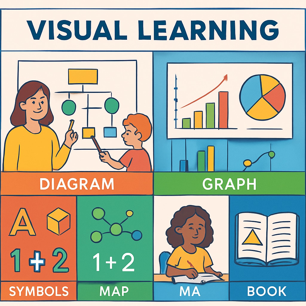 A vibrant infographic showcasing visual methods used in Gurwi to teach various subjects. Visual methods showcased in Gurwi for interactive learning in K12 education