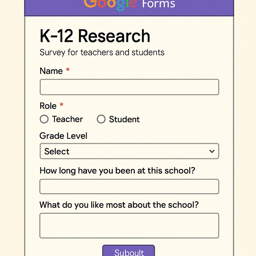 Google Forms survey interface tailored for K12 research