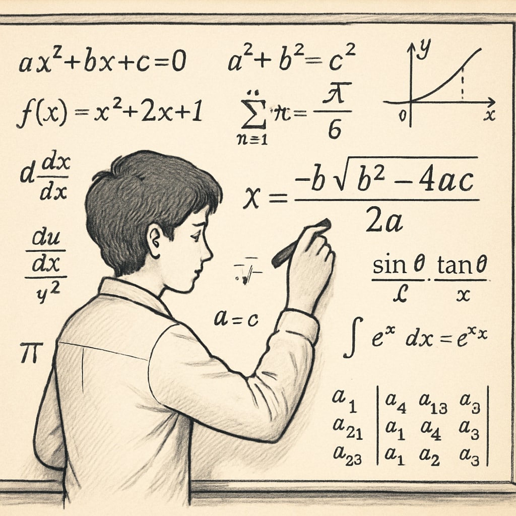 Student solving advanced math problems for academic tests and math skills improvement.