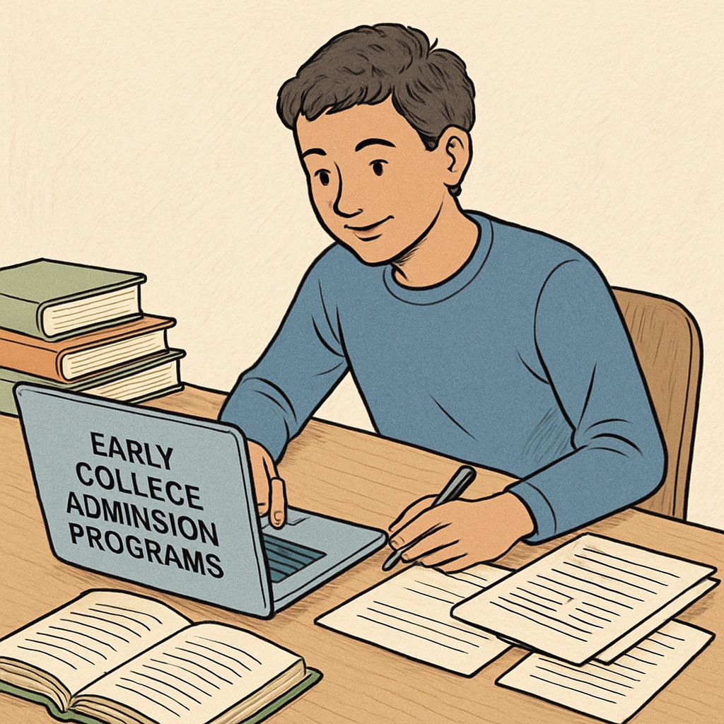 A student exploring early college admission pathways on a laptop.
