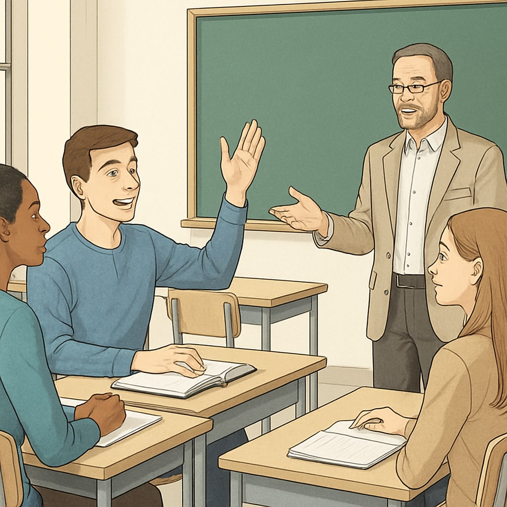A young college student engaging in a classroom activity.