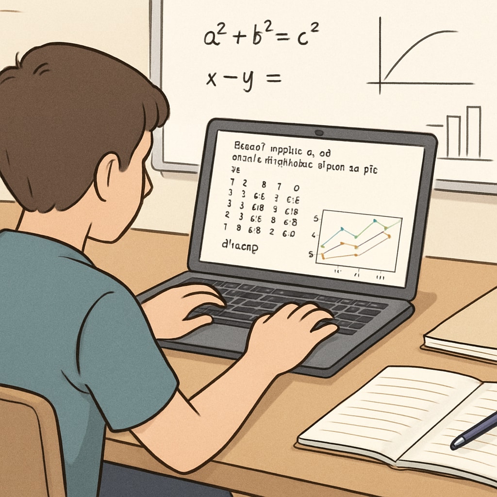 A student analyzing a small dataset using Python libraries on a laptop in an educational setting. Student working on AI project using Python libraries, focusing on resource-efficient data analysis.