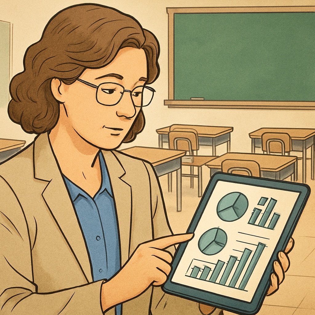 Teacher using K12 education survey data for classroom decisions.