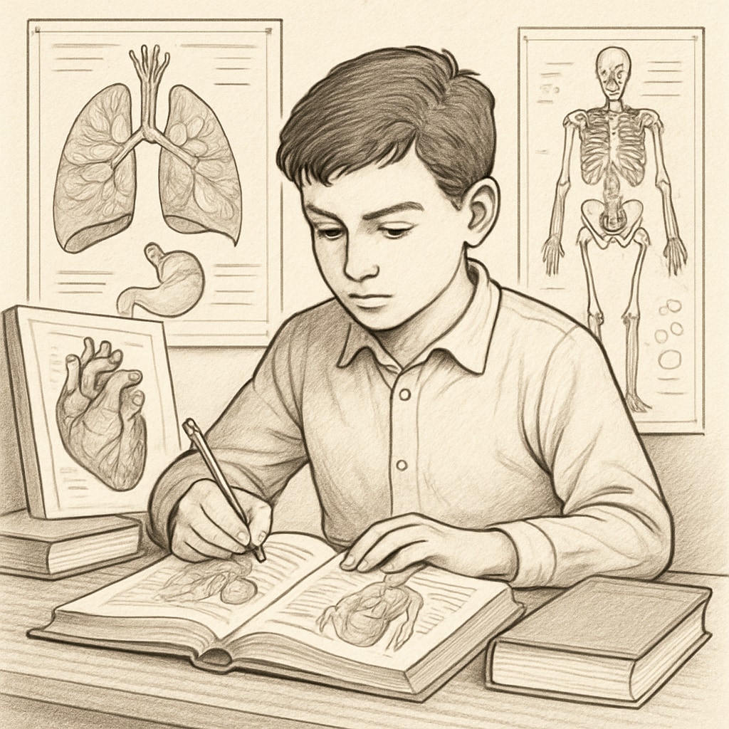 Gifted student studying medical concepts for career planning.