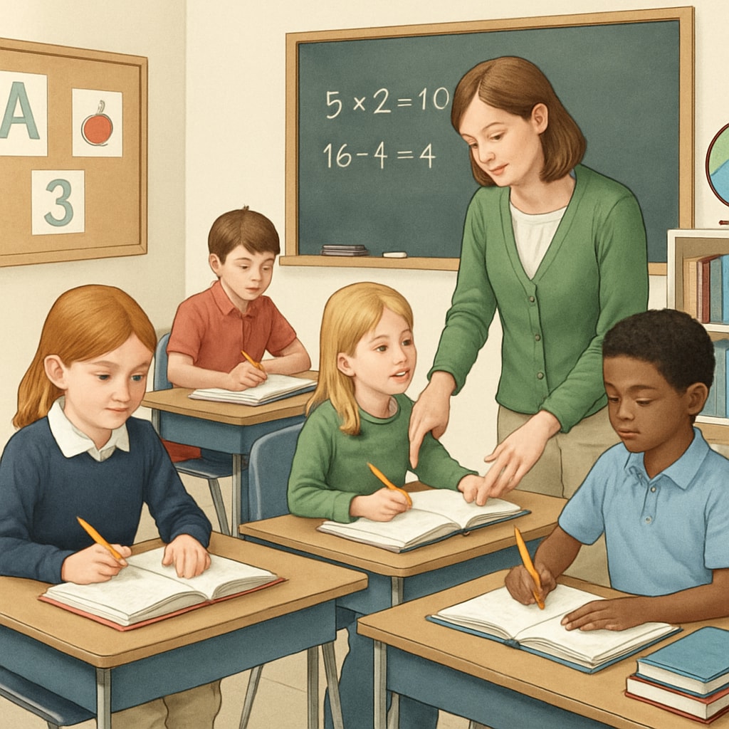 A private school classroom with fewer students, highlighting individual attention and personalized learning. Private school classroom focusing on personalized education and small class sizes.