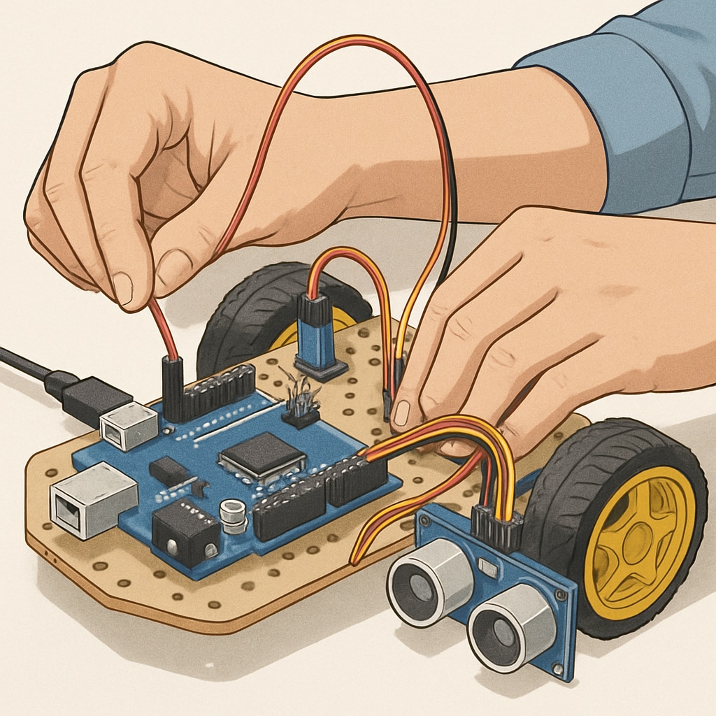 Student wiring a microcontroller during a project-based robotics lesson.