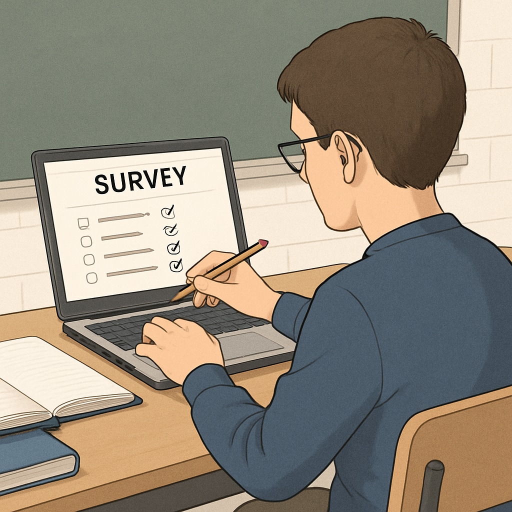 Student completing a digital survey for education research purposes.