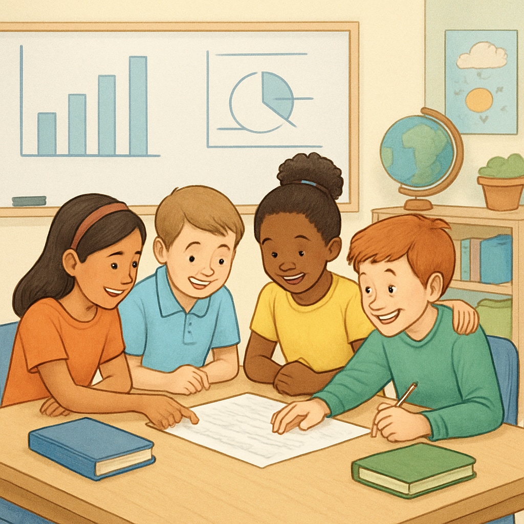 Students collaborating in a classroom setting to build empathy and teamwork skills.
