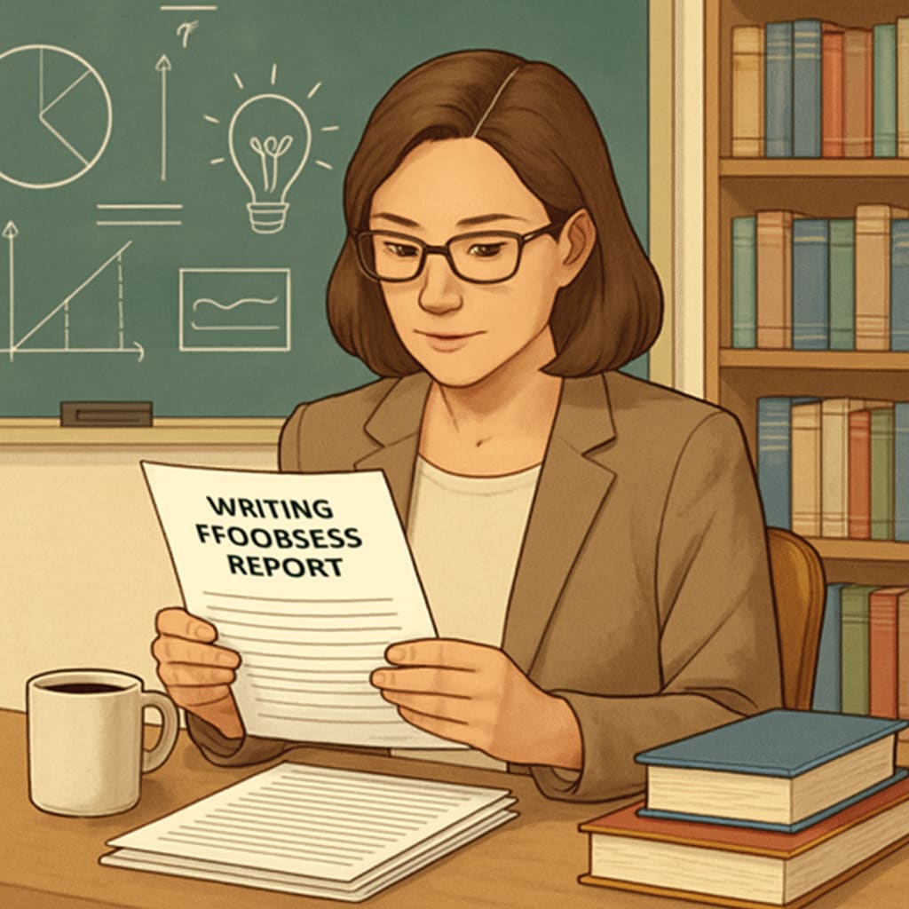 A teacher reviewing a student’s writing progress report generated by GPTZero. Teacher analyzing academic writing progress via GPTZero.