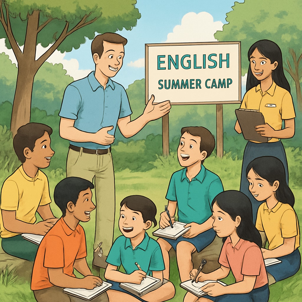 Students and teachers in a Thailand English summer camp activity