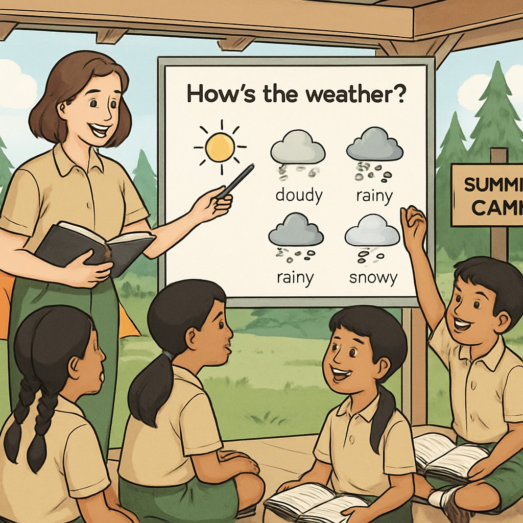 Teacher and students in an interactive English lesson at a Thai summer camp