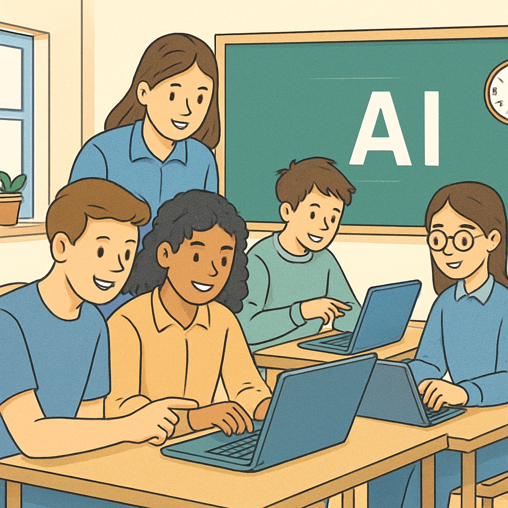 Students working on artificial intelligence projects in a classroom setting.
