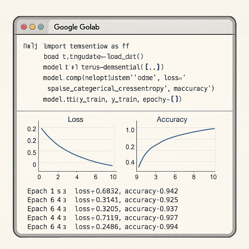 Training a lightweight AI model on Google Colab with visible resource usage.