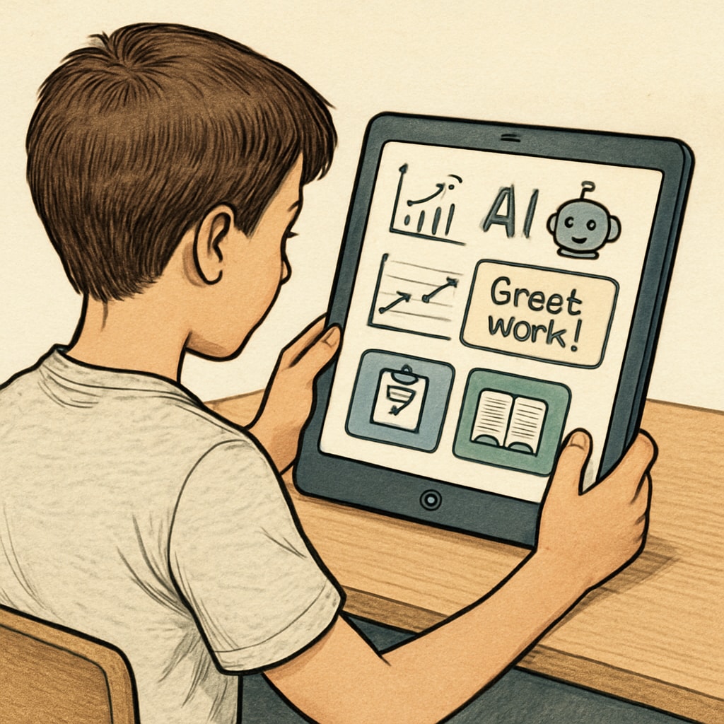 Student using AI feedback app for education, progress tracking in action.
