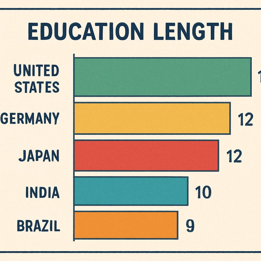 Chart comparing education lengths across countries, highlighting 10-year and 12-year systems.