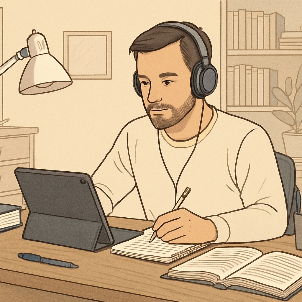 Self-learning and modern education paths for adults, online course setting.