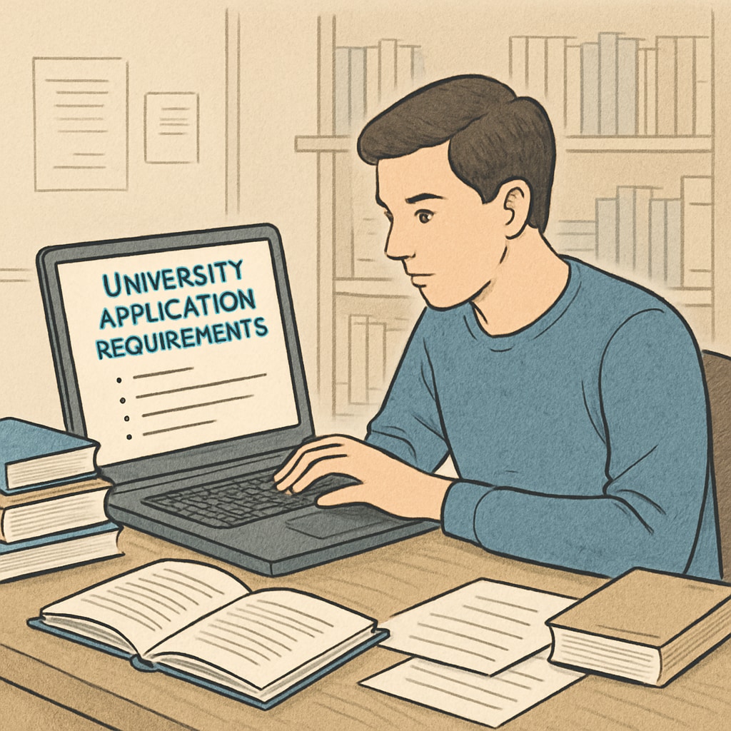 International student checking university admission requirements online.