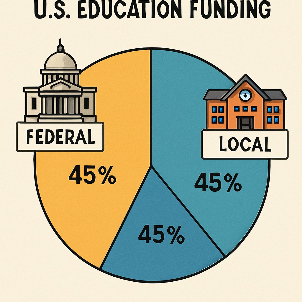 Chart displaying U.S. education funding breakdown by federal, state, and local contributions.